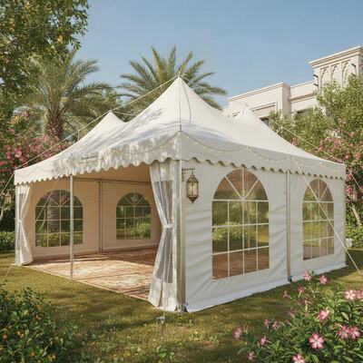 कतर गार्डन समारोह के लिए कस्टम पार्टी मार्की टेंट अग्निरोधी पीवीसी फैब्रिक गैल्वेनाइज्ड कनेक्टर